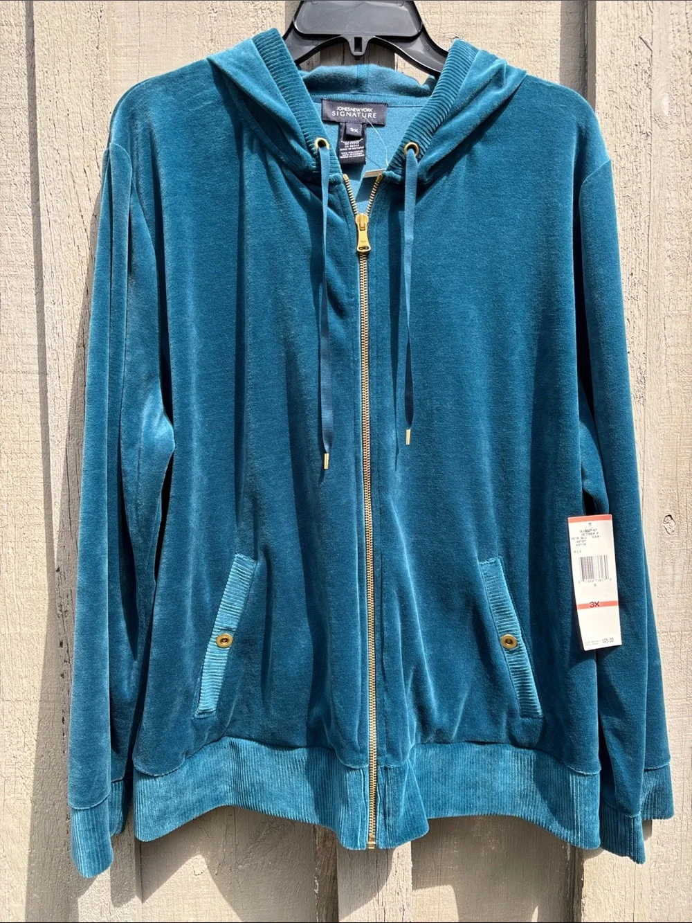 Jones New York Teal Velour Zip Hoodie Size 3X